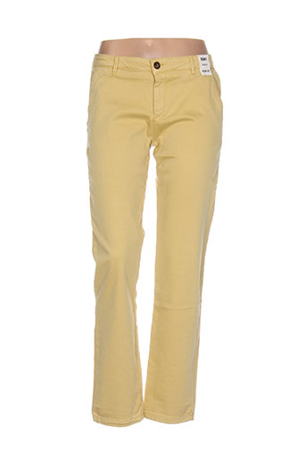 reiko pantalons femme de couleur jaune