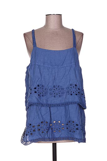 120% lino chemises femme de couleur bleu